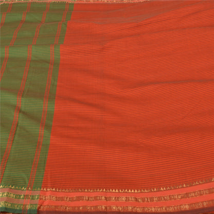 Sanskriti Vintage Ilkal Hand Woven Blend Silk Saree Green-Red Sari Craft Fabric