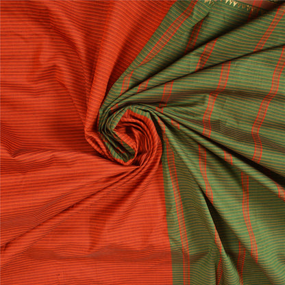 Sanskriti Vintage Ilkal Hand Woven Blend Silk Saree Green-Red Sari Craft Fabric