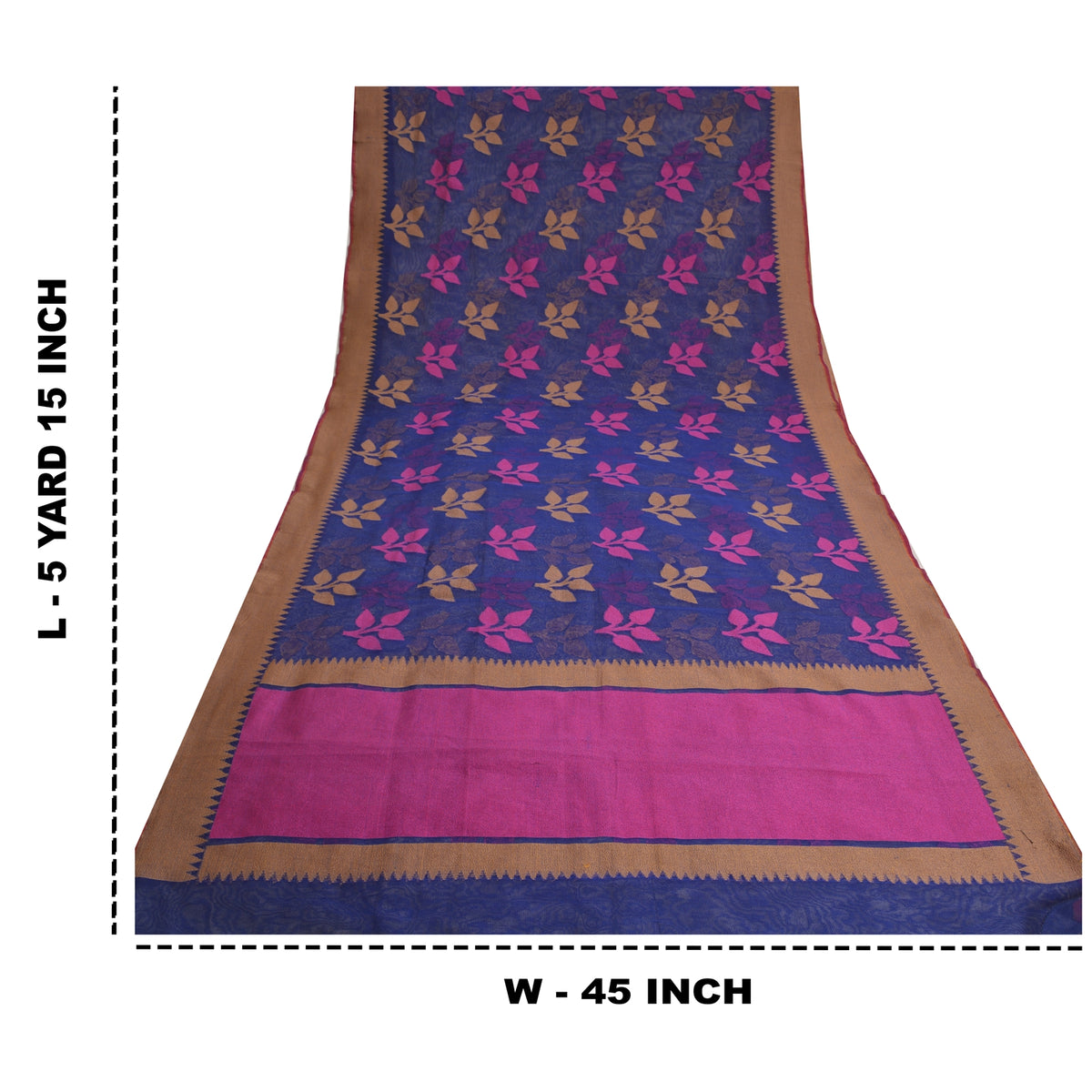 Sanskriti Vintage Tant Jacquard Woven Art Silk Saree Blue Bengali Sari Fabric