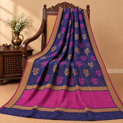 Sanskriti Vintage Tant Jacquard Woven Art Silk Saree Blue Bengali Sari Fabric