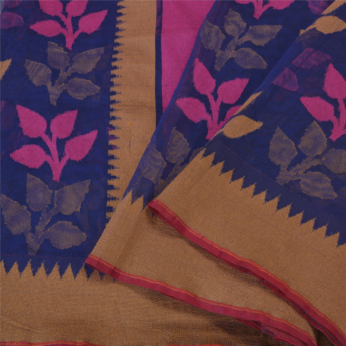Sanskriti Vintage Tant Jacquard Woven Art Silk Saree Blue Bengali Sari Fabric