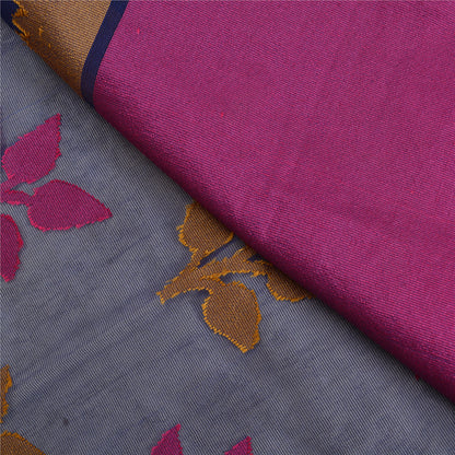 Sanskriti Vintage Tant Jacquard Woven Art Silk Saree Blue Bengali Sari Fabric