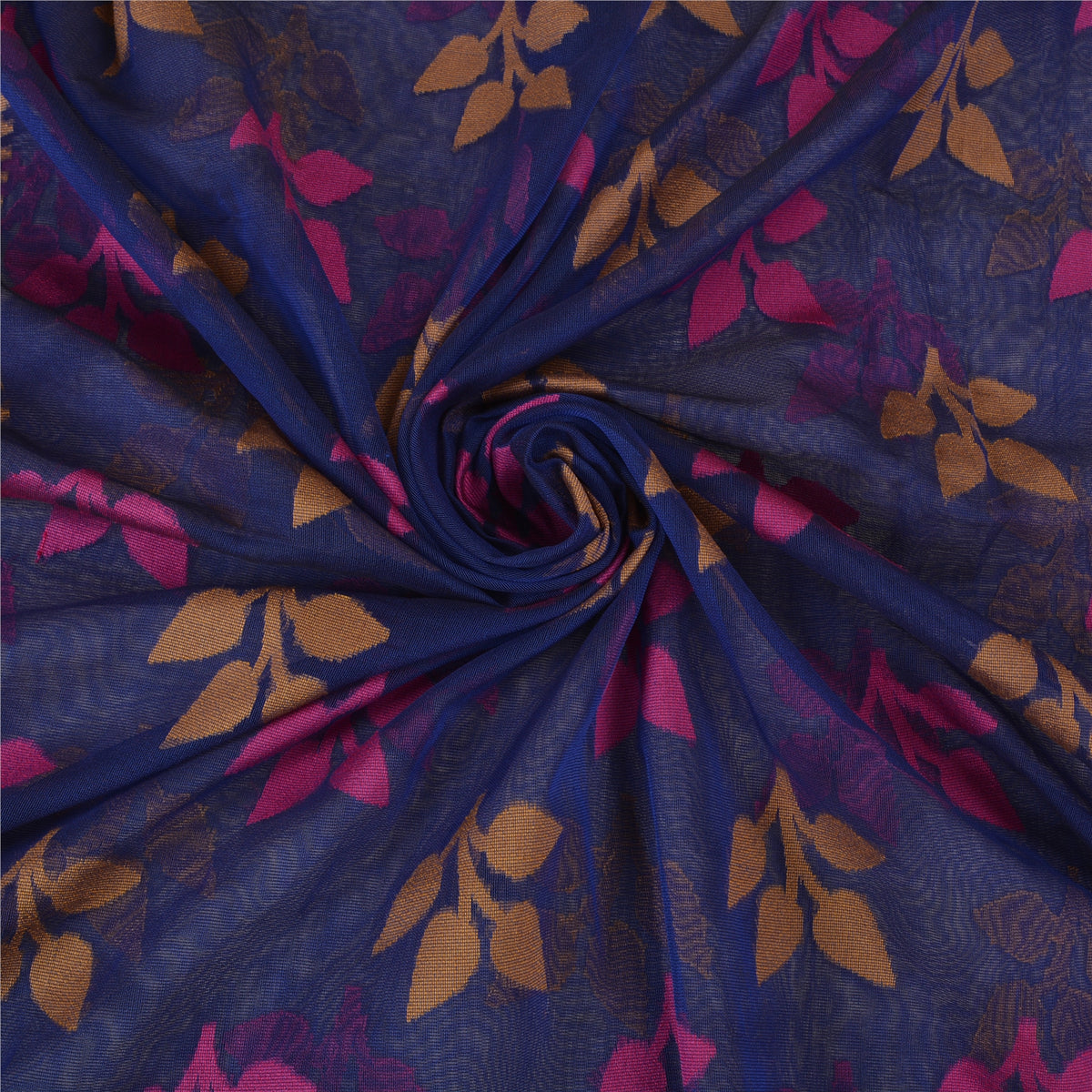 Sanskriti Vintage Tant Jacquard Woven Art Silk Saree Blue Bengali Sari Fabric