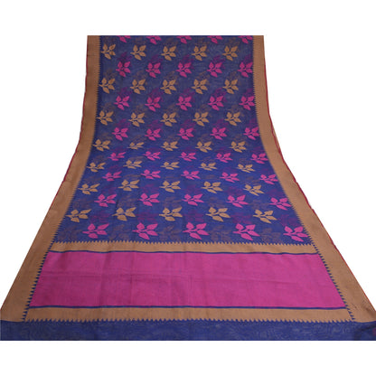 Sanskriti Vintage Tant Jacquard Woven Art Silk Saree Blue Bengali Sari Fabric