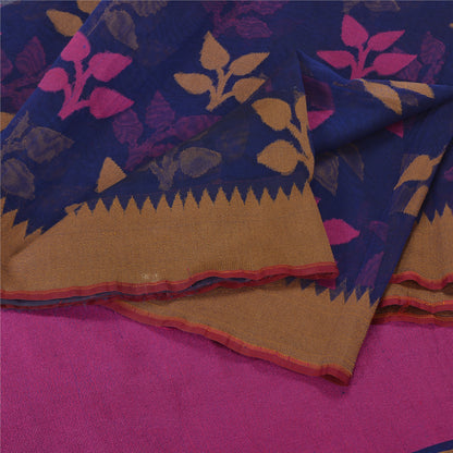 Sanskriti Vintage Tant Jacquard Woven Art Silk Saree Blue Bengali Sari Fabric