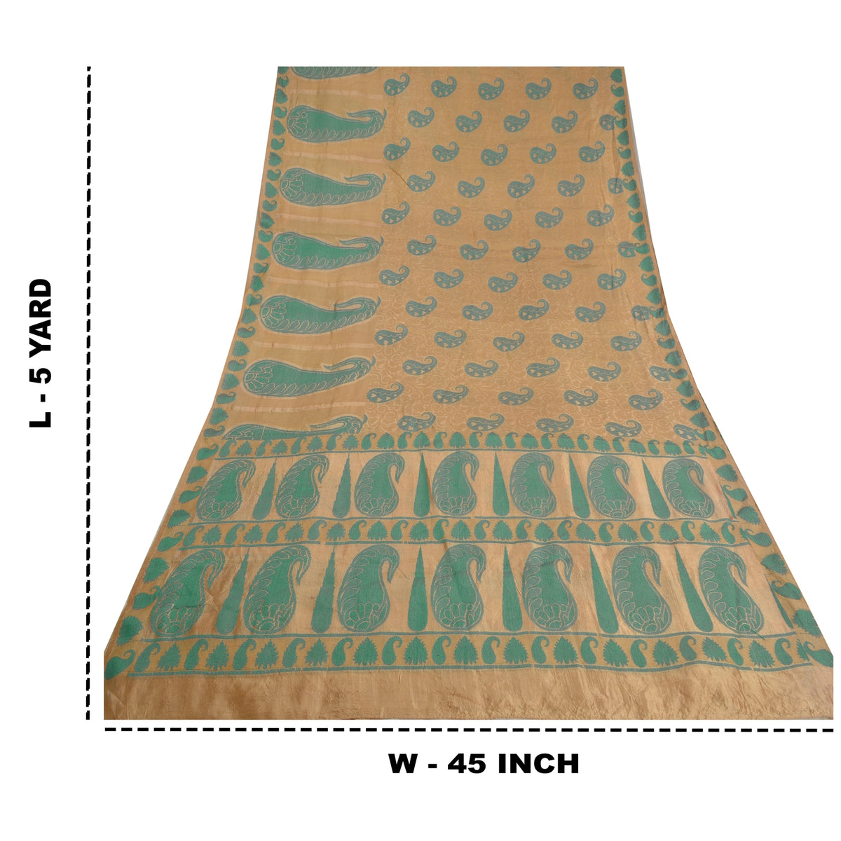 Sanskriti Vintage Woven Paisley 100% Pure Silk Saree Golden Sari Craft Fabric