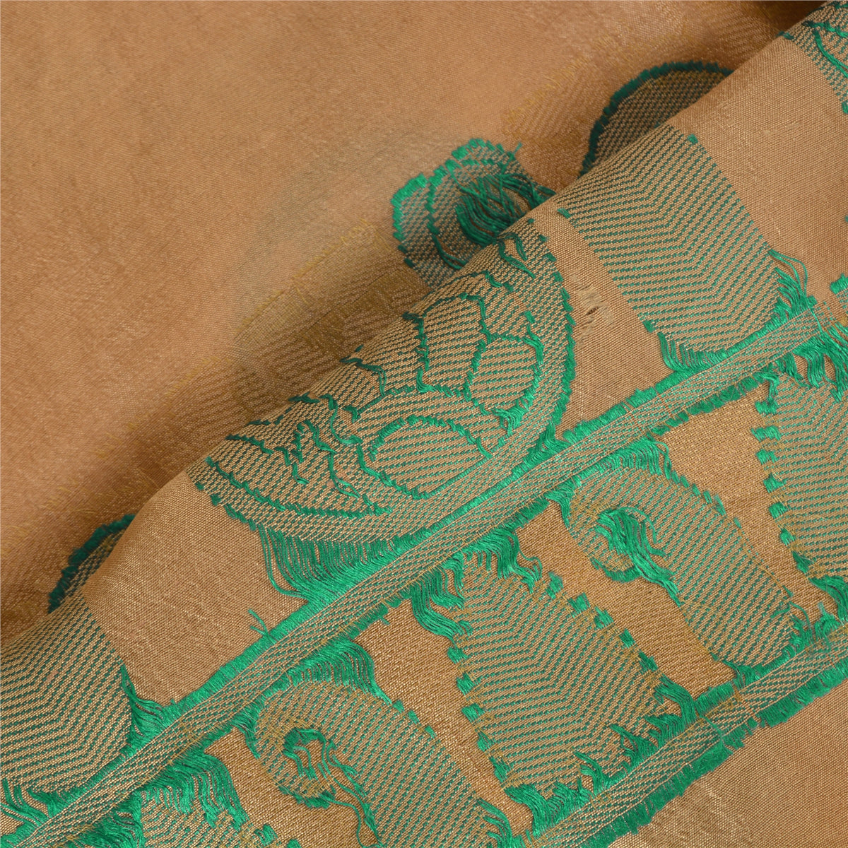 Sanskriti Vintage Woven Paisley 100% Pure Silk Saree Golden Sari Craft Fabric