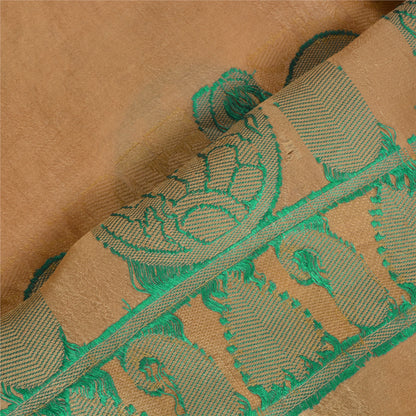 Sanskriti Vintage Woven Paisley 100% Pure Silk Saree Golden Sari Craft Fabric
