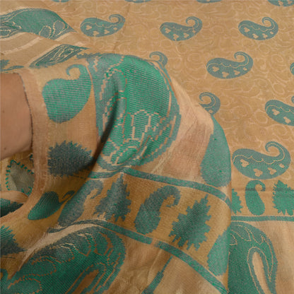 Sanskriti Vintage Woven Paisley 100% Pure Silk Saree Golden Sari Craft Fabric