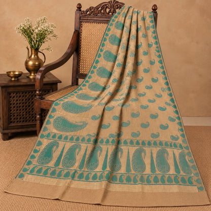 Sanskriti Vintage Woven Paisley 100% Pure Silk Saree Golden Sari Craft Fabric