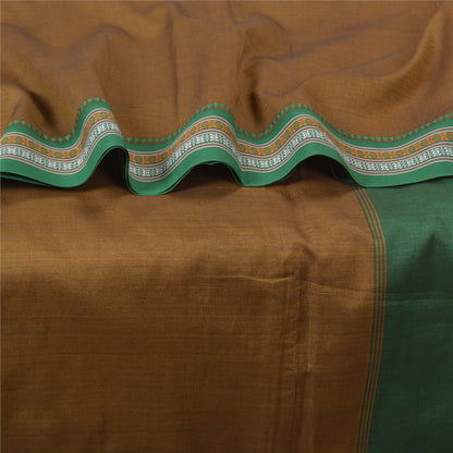 Sanskriti Vintage Ilkal Hand Woven Cotton Saree Brown karnataka Sari 5Yd Fabric