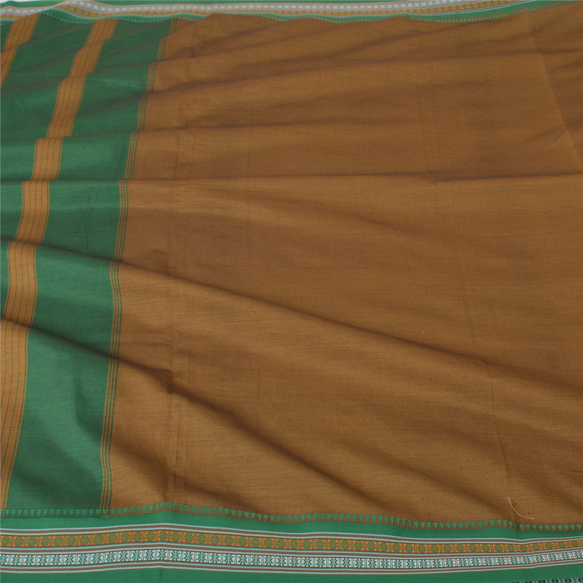 Sanskriti Vintage Ilkal Hand Woven Cotton Saree Brown karnataka Sari 5Yd Fabric