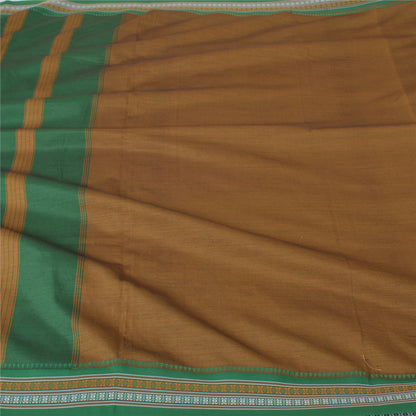 Sanskriti Vintage Ilkal Hand Woven Cotton Saree Brown karnataka Sari 5Yd Fabric