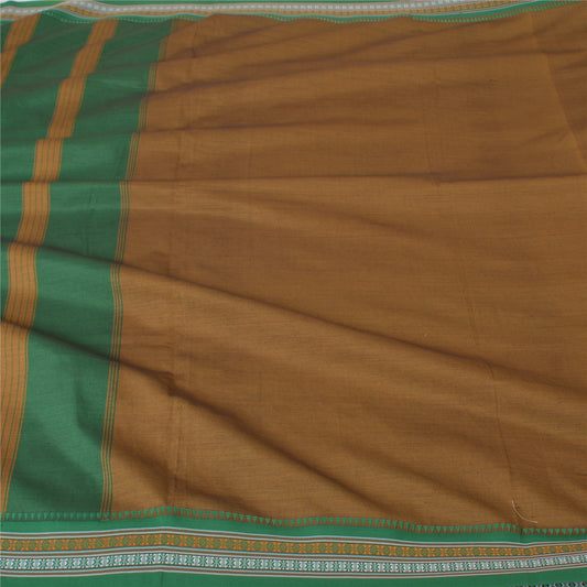 Sanskriti Vintage Ilkal Hand Woven Cotton Saree Brown karnataka Sari 5Yd Fabric