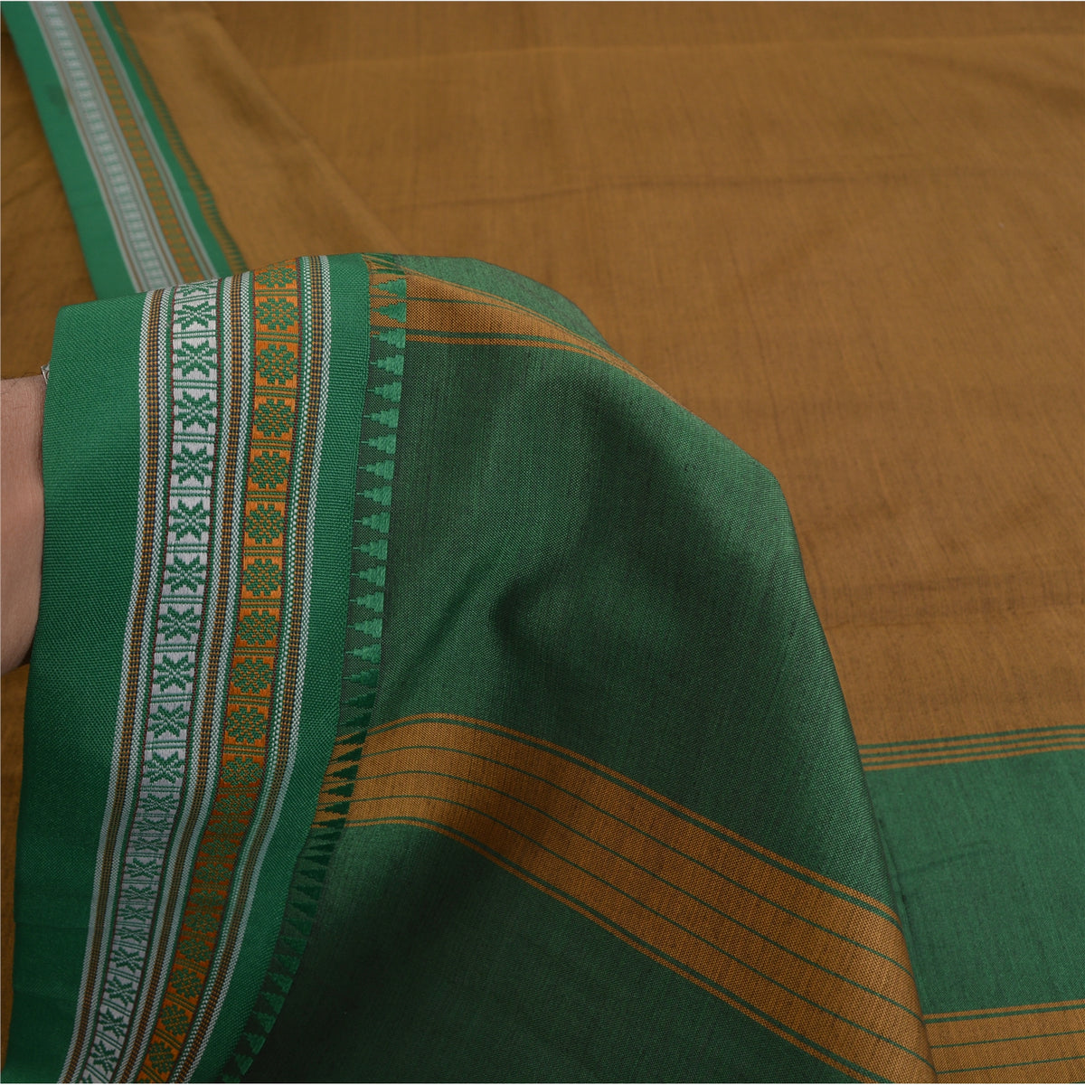 Sanskriti Vintage Ilkal Hand Woven Cotton Saree Brown karnataka Sari 5Yd Fabric
