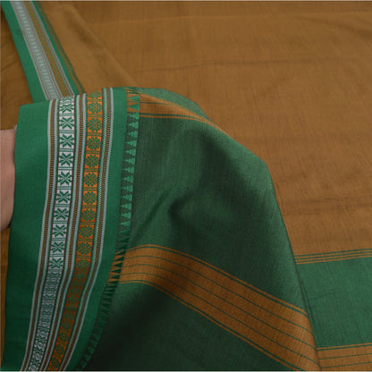 Sanskriti Vintage Ilkal Hand Woven Cotton Saree Brown karnataka Sari 5Yd Fabric