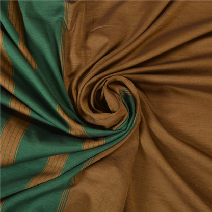 Sanskriti Vintage Ilkal Hand Woven Cotton Saree Brown karnataka Sari 5Yd Fabric