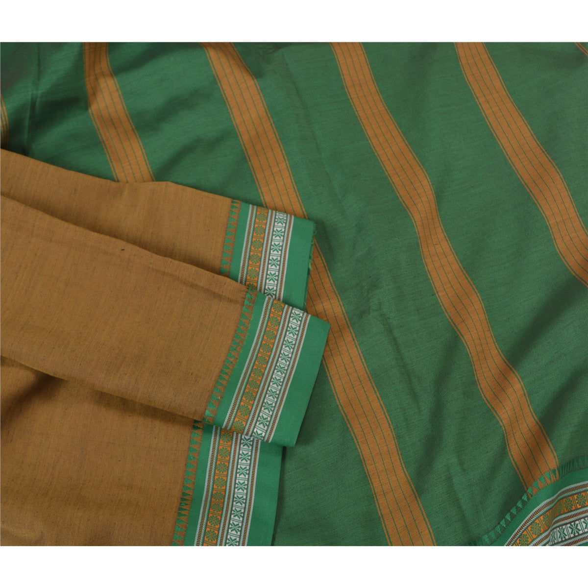 Sanskriti Vintage Ilkal Hand Woven Cotton Saree Brown karnataka Sari 5Yd Fabric
