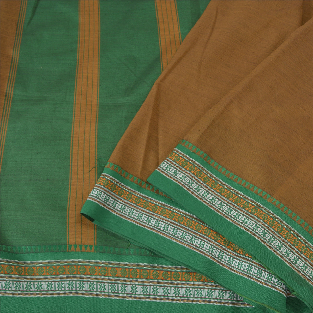 Sanskriti Vintage Ilkal Hand Woven Cotton Saree Brown karnataka Sari 5Yd Fabric