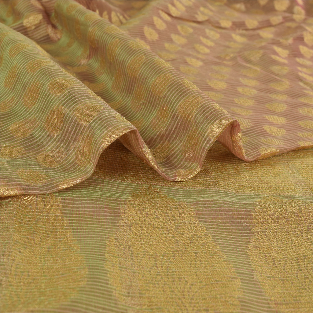 Sanskriti Vintage Green Indian Sarees Art Silk Woven Premium Sari Craft Fabric