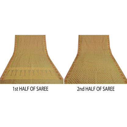 Sanskriti Vintage Green Indian Sarees Art Silk Woven Premium Sari Craft Fabric