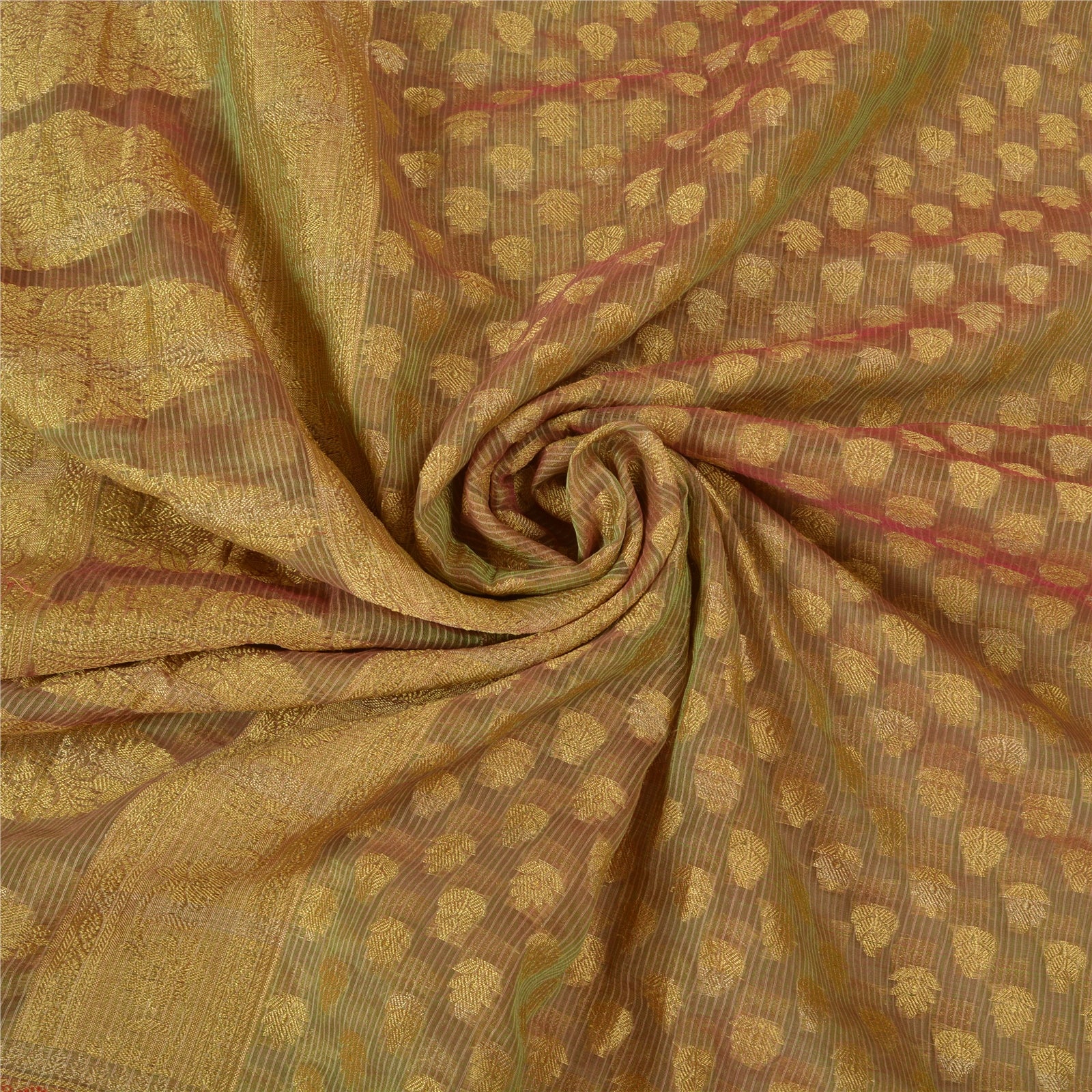 Sanskriti Vintage Green Indian Sarees Art Silk Woven Premium Sari Craft Fabric