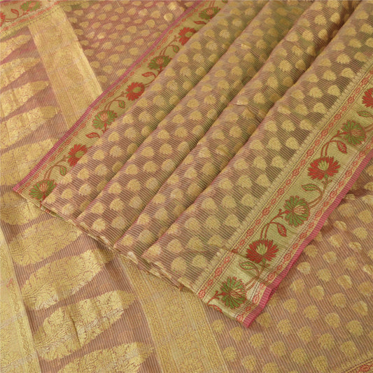 Sanskriti Vintage Green Indian Sarees Art Silk Woven Premium Sari Craft Fabric