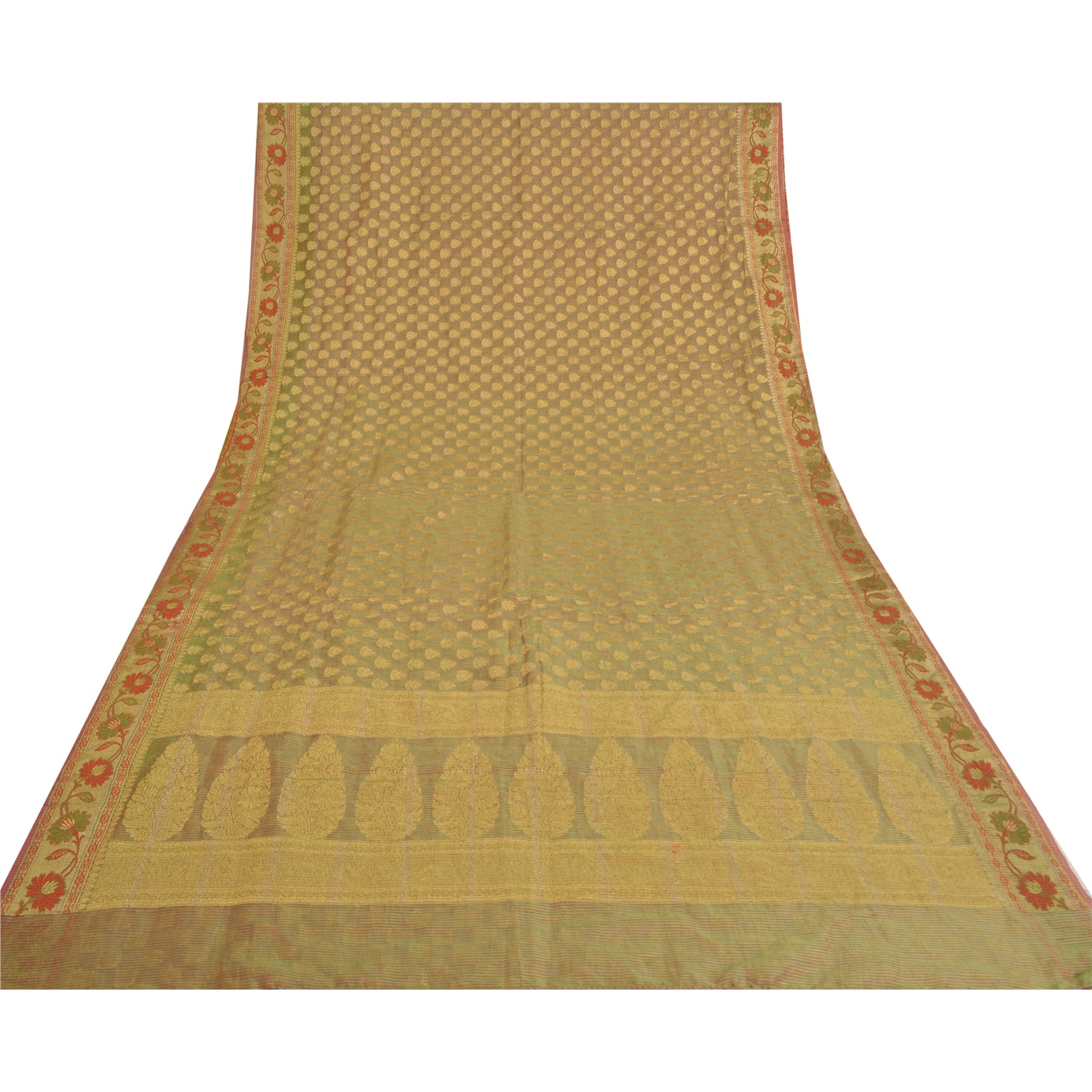 Sanskriti Vintage Green Indian Sarees Art Silk Woven Premium Sari Craft Fabric