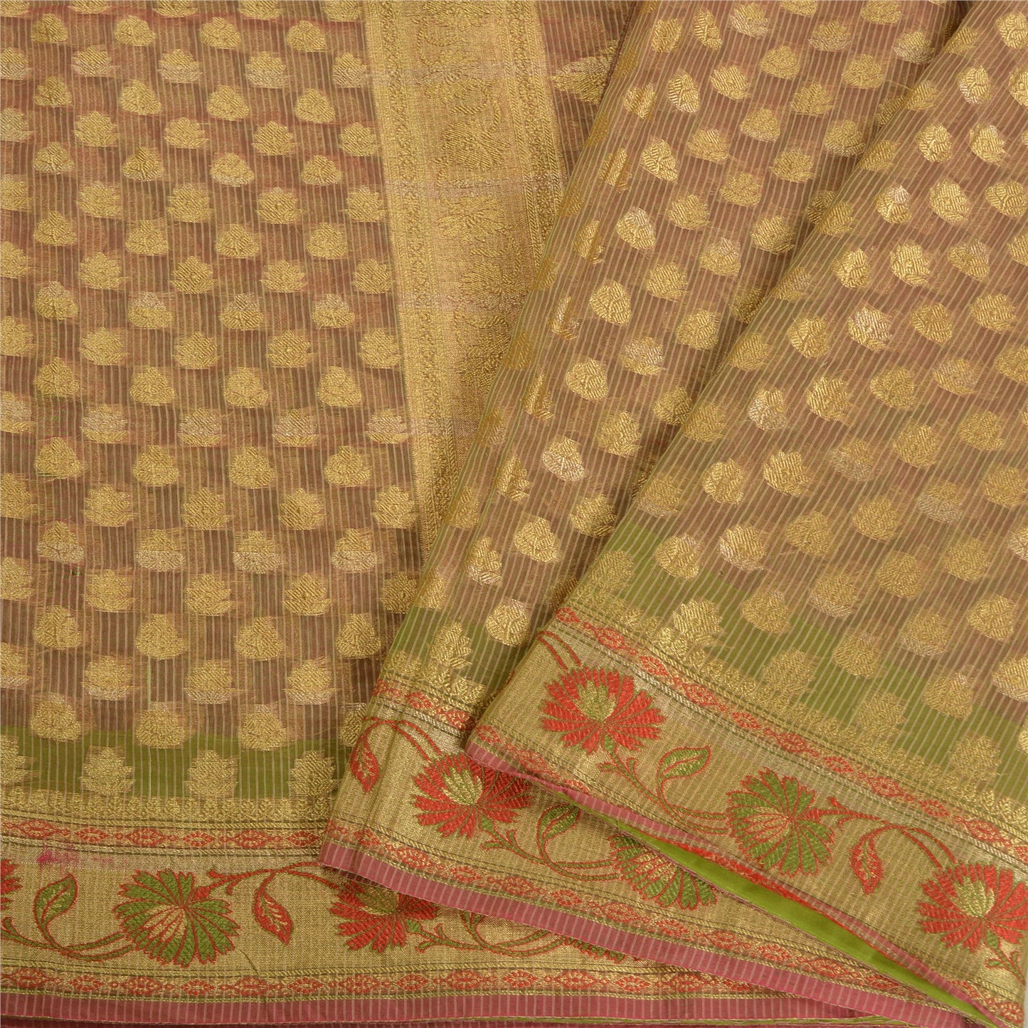 Sanskriti Vintage Green Indian Sarees Art Silk Woven Premium Sari Craft Fabric