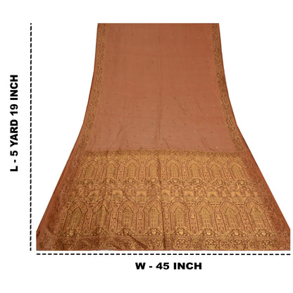 Sanskriti Vintage Brown Indian Sarees 100% Pure Silk Woven Premium Sari Fabric