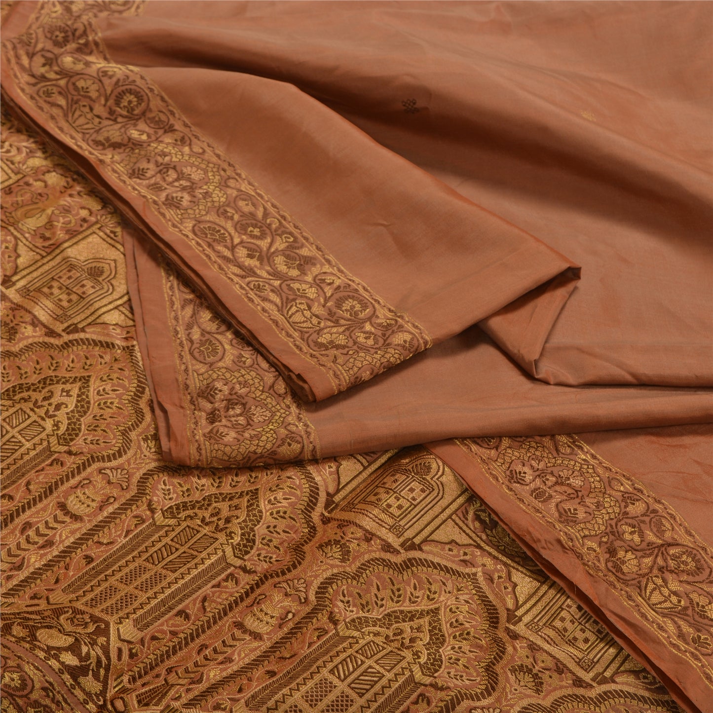 Sanskriti Vintage Brown Indian Sarees 100% Pure Silk Woven Premium Sari Fabric