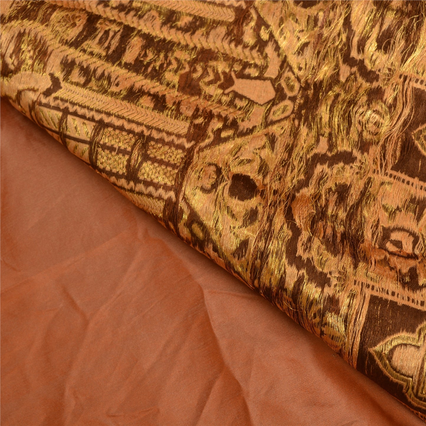 Sanskriti Vintage Brown Indian Sarees 100% Pure Silk Woven Premium Sari Fabric