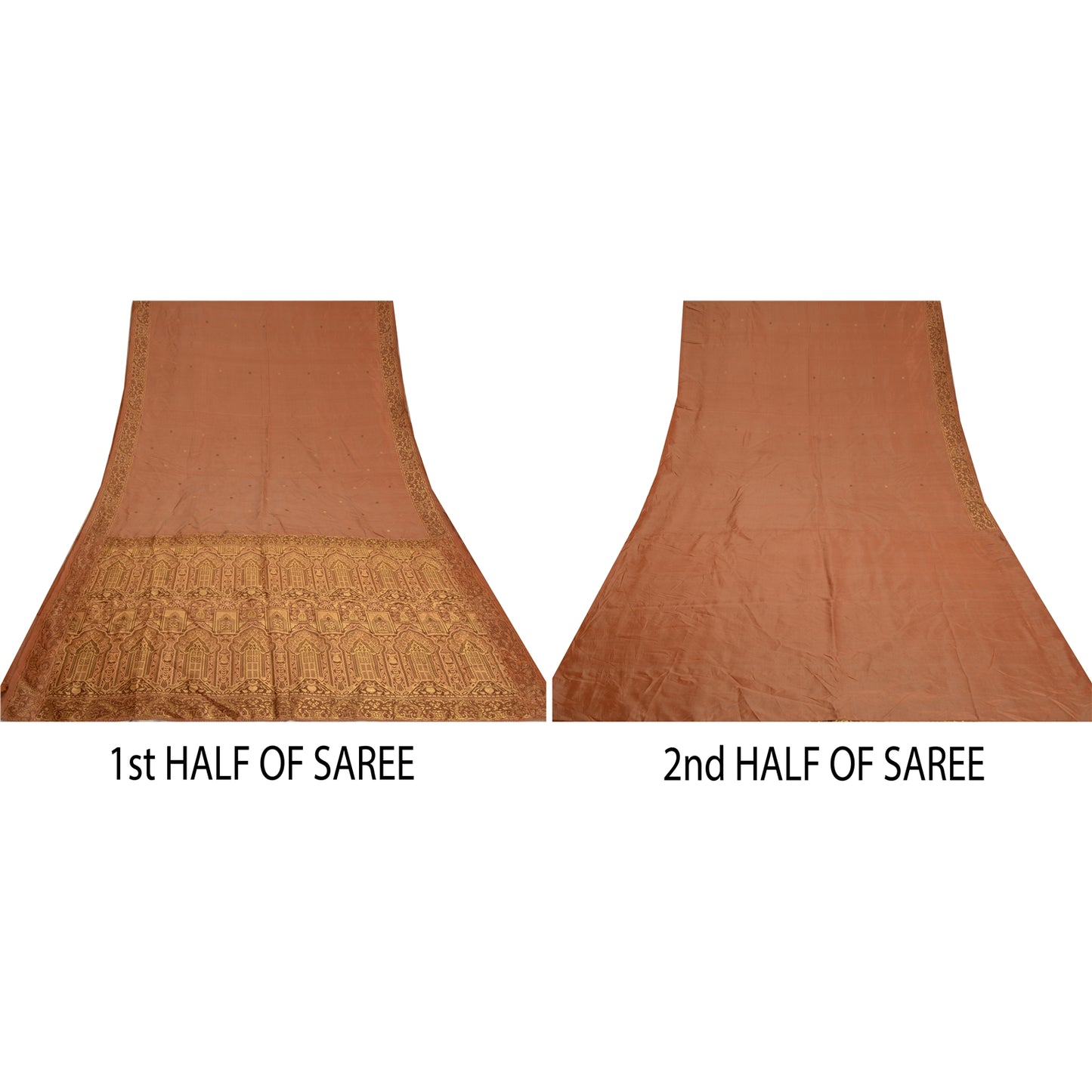 Sanskriti Vintage Brown Indian Sarees 100% Pure Silk Woven Premium Sari Fabric