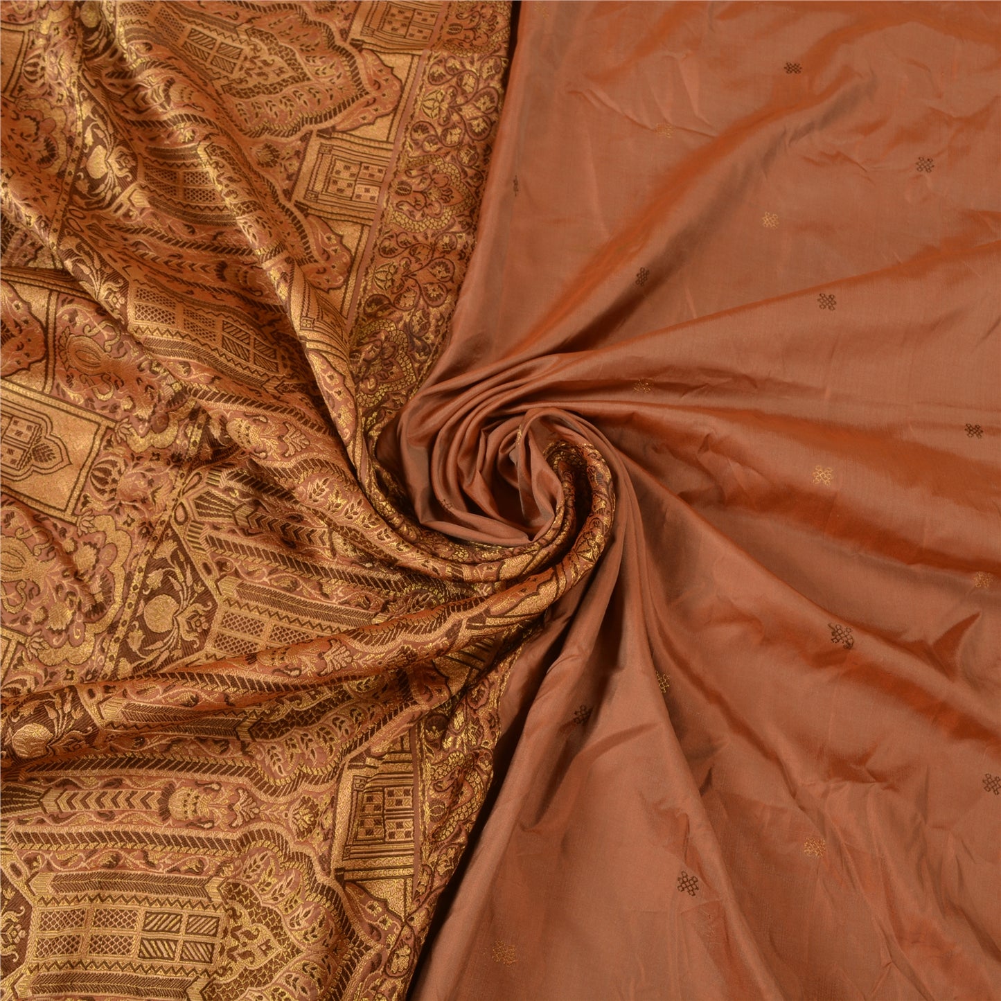 Sanskriti Vintage Brown Indian Sarees 100% Pure Silk Woven Premium Sari Fabric