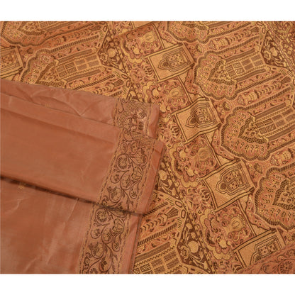 Sanskriti Vintage Brown Indian Sarees 100% Pure Silk Woven Premium Sari Fabric