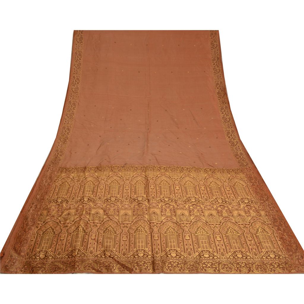 Sanskriti Vintage Brown Indian Sarees 100% Pure Silk Woven Premium Sari Fabric