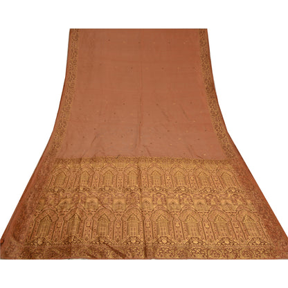 Sanskriti Vintage Brown Indian Sarees 100% Pure Silk Woven Premium Sari Fabric