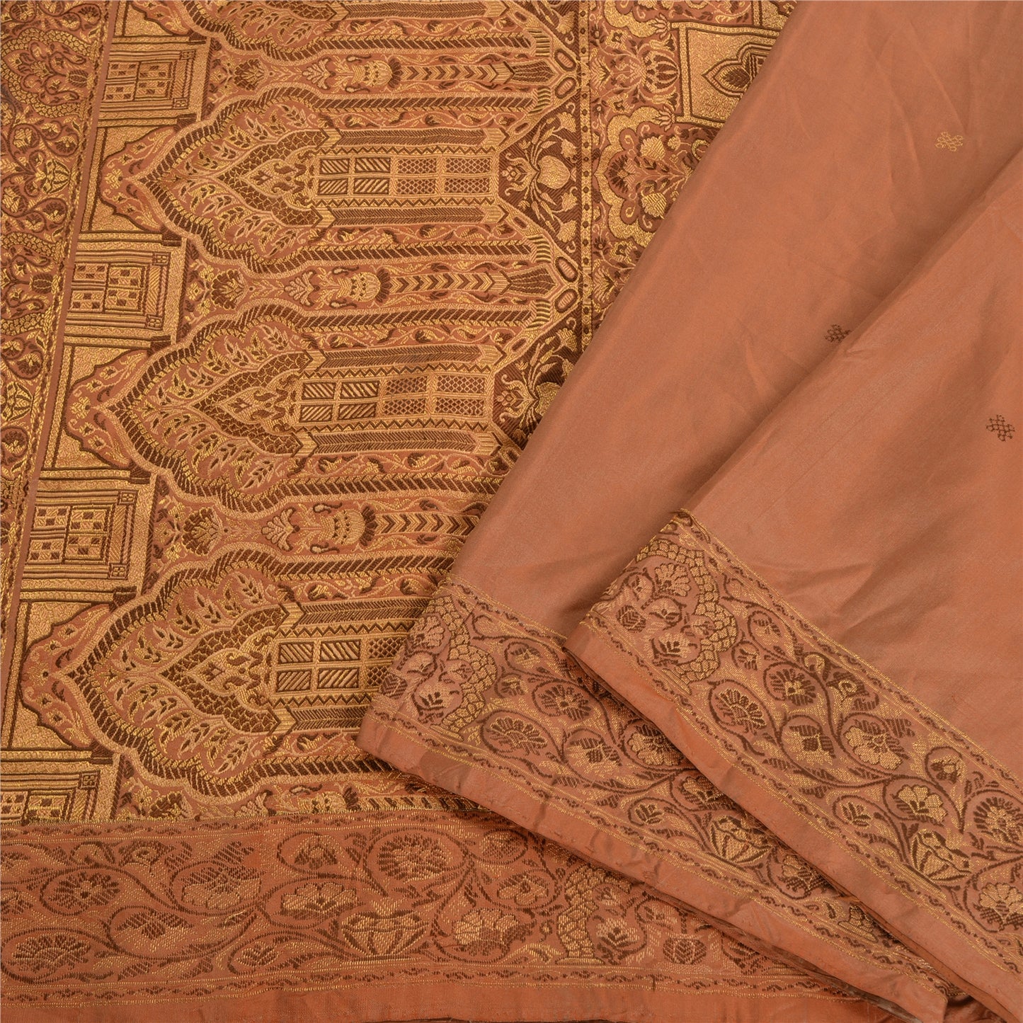 Sanskriti Vintage Brown Indian Sarees 100% Pure Silk Woven Premium Sari Fabric