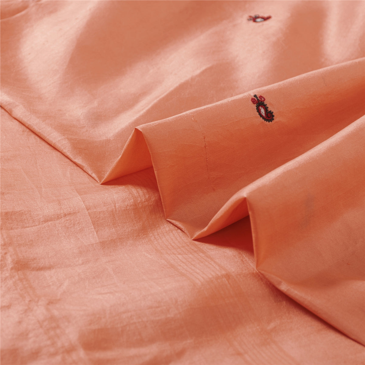 Sanskriti Vintage Embroidery Paisely Pure Silk Saree Peach Sari 5Yd Craft Fabric