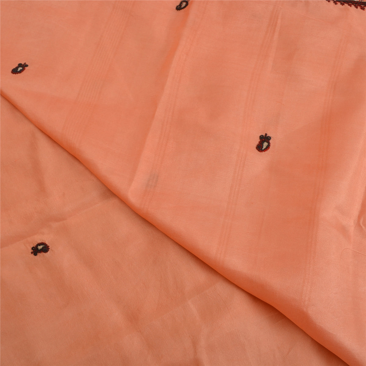 Sanskriti Vintage Embroidery Paisely Pure Silk Saree Peach Sari 5Yd Craft Fabric