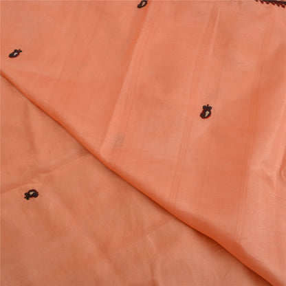 Sanskriti Vintage Embroidery Paisely Pure Silk Saree Peach Sari 5Yd Craft Fabric