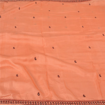 Sanskriti Vintage Embroidery Paisely Pure Silk Saree Peach Sari 5Yd Craft Fabric