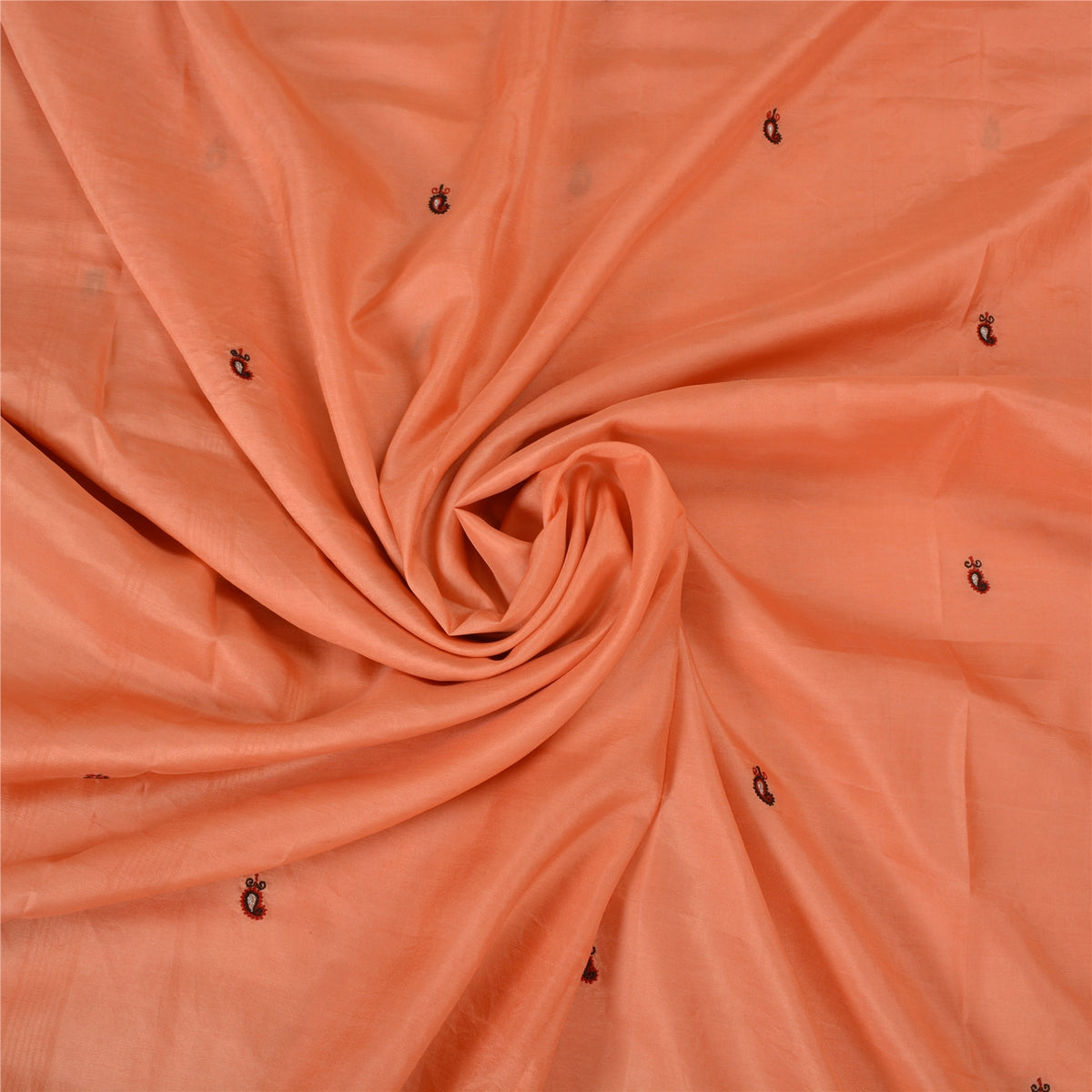 Sanskriti Vintage Embroidery Paisely Pure Silk Saree Peach Sari 5Yd Craft Fabric