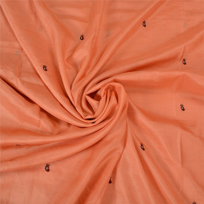 Sanskriti Vintage Embroidery Paisely Pure Silk Saree Peach Sari 5Yd Craft Fabric