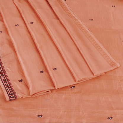 Sanskriti Vintage Embroidery Paisely Pure Silk Saree Peach Sari 5Yd Craft Fabric