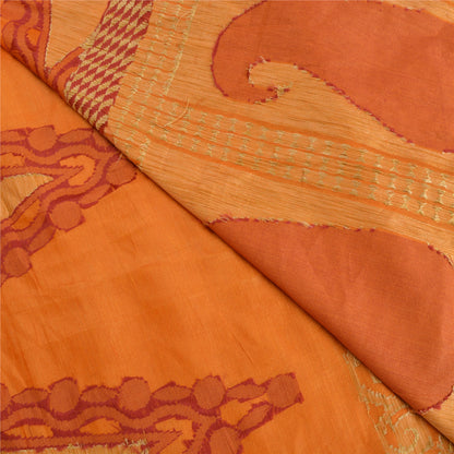 Sanskriti Vintage Saffron Indian Sarees 100% Pure Silk Woven Sari 5 YD Fabric