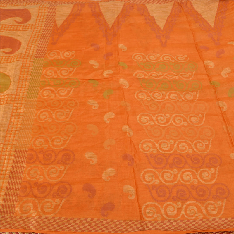 Sanskriti Vintage Saffron Pure Silk Sari: Indian Woven Fabric, 5 Yd Create- Upcycled Sarongs, Scarves, or Stoles Boho Quilting Material