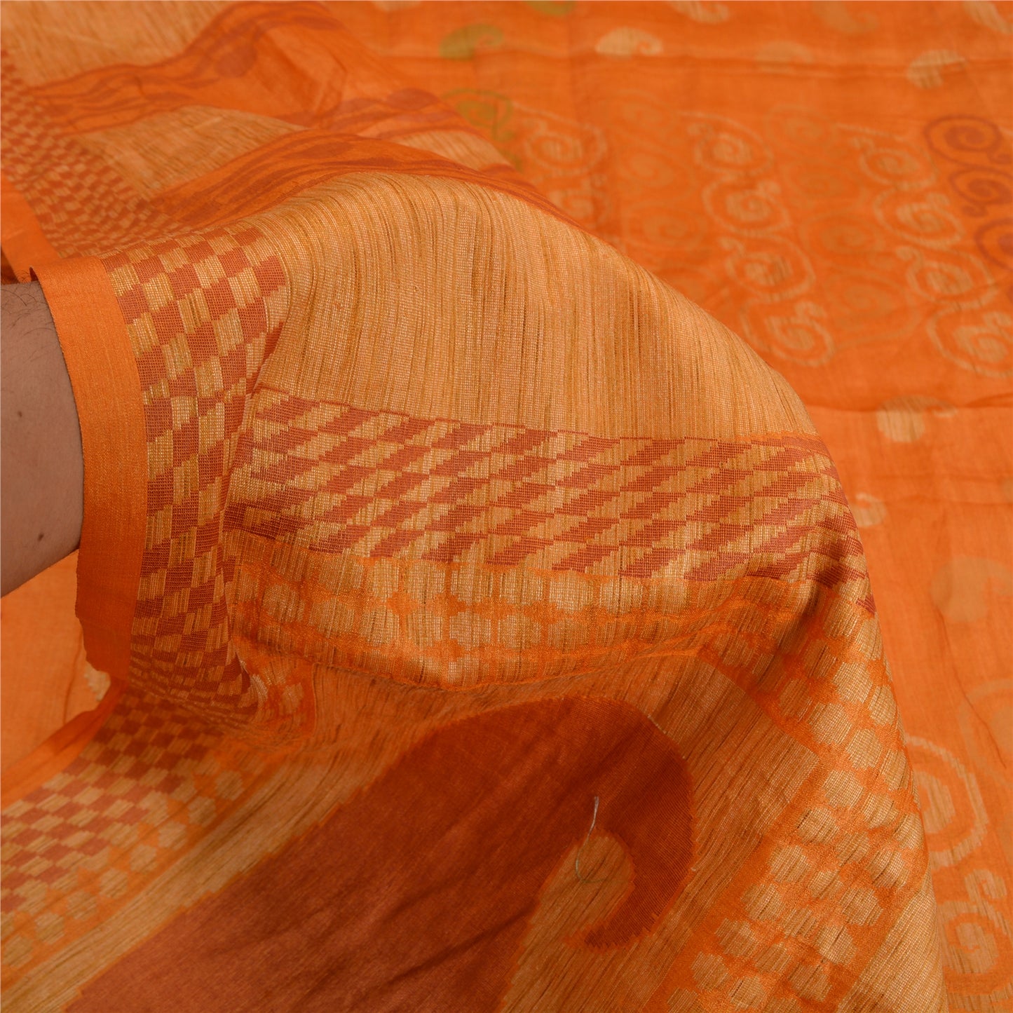 Sanskriti Vintage Saffron Indian Sarees 100% Pure Silk Woven Sari 5 YD Fabric