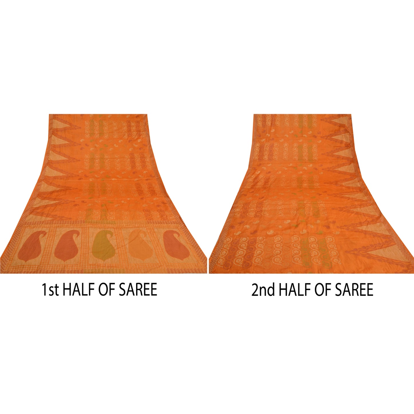 Sanskriti Vintage Saffron Indian Sarees 100% Pure Silk Woven Sari 5 YD Fabric