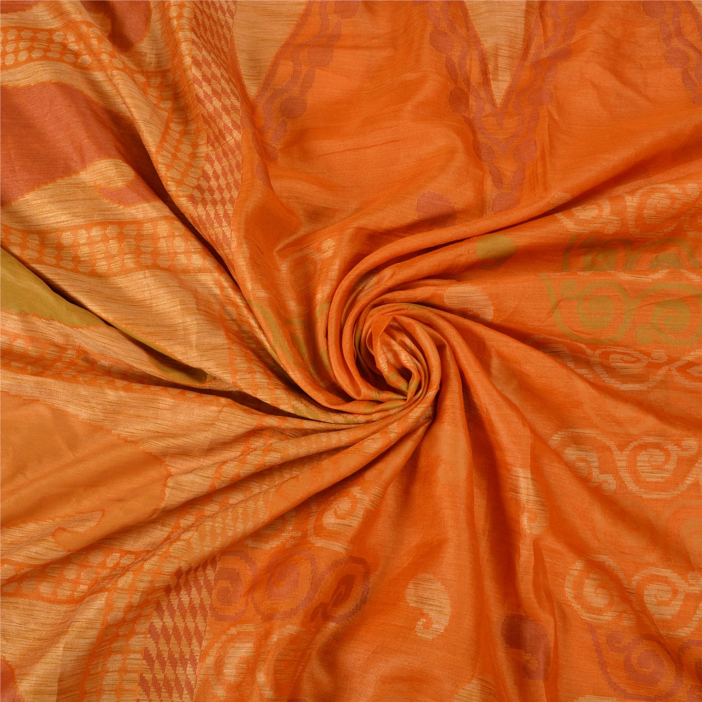 Sanskriti Vintage Saffron Indian Sarees 100% Pure Silk Woven Sari 5 YD Fabric